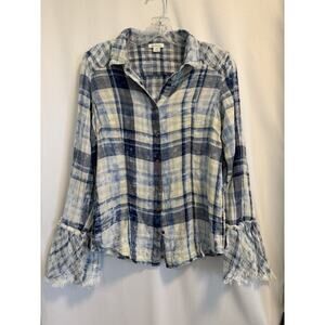 Sundance | Macey Plaid Shirt Women’s Cotton Raw Edge Bell Sleeves - Size Medium